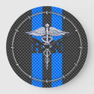 Registriert Nurse RN Caduceus Carbon Fibre Style Große Wanduhr