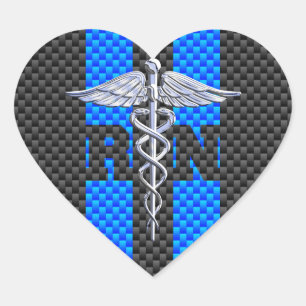 Registriert Nurse RN Caduceus Carbon Fibre Style Herz-Aufkleber