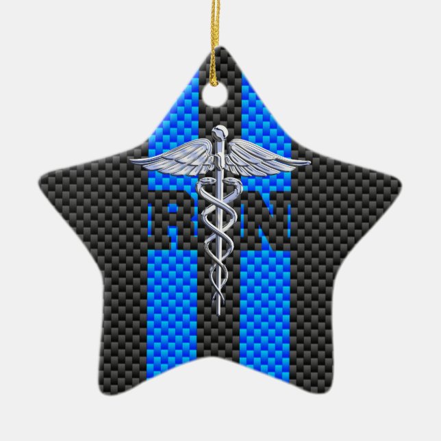 Registriert Nurse RN Caduceus Carbon Fibre Style Keramikornament (Vorne)