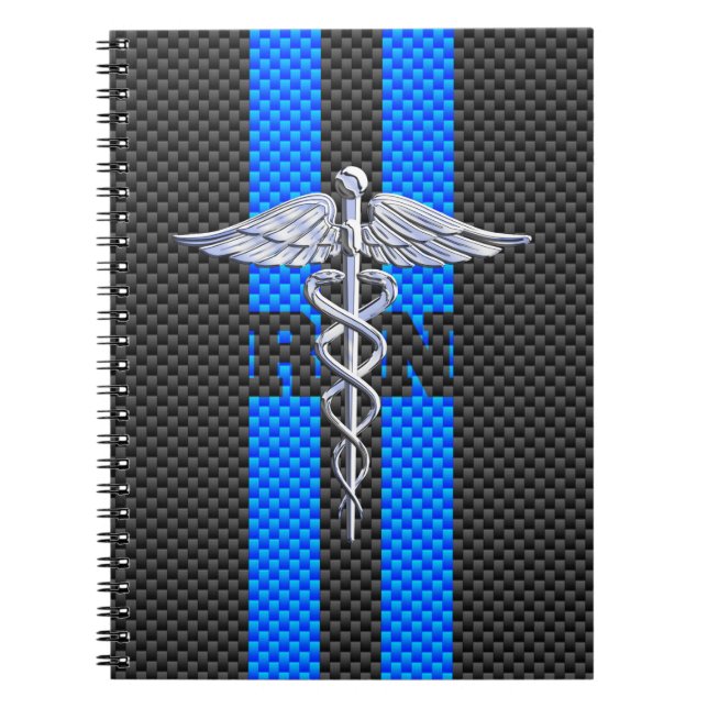 Registriert Nurse RN Caduceus Carbon Fibre Style Notizblock (Vorderseite)