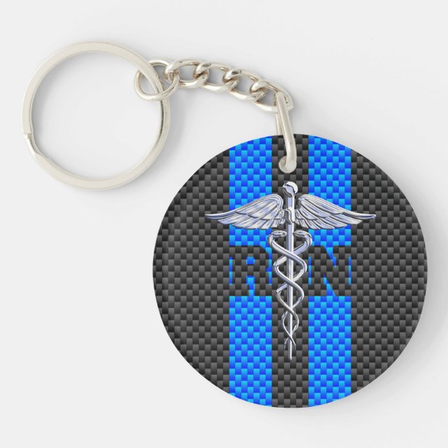 Registriert Nurse RN Caduceus Carbon Fibre Style Schlüsselanhänger (Vorderseite)