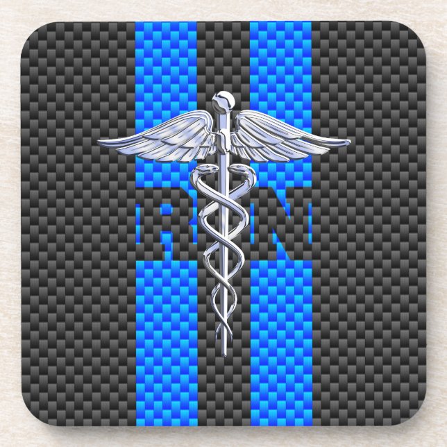 Registriert Nurse RN Caduceus Carbon Fibre Style Untersetzer (Vorderseite)