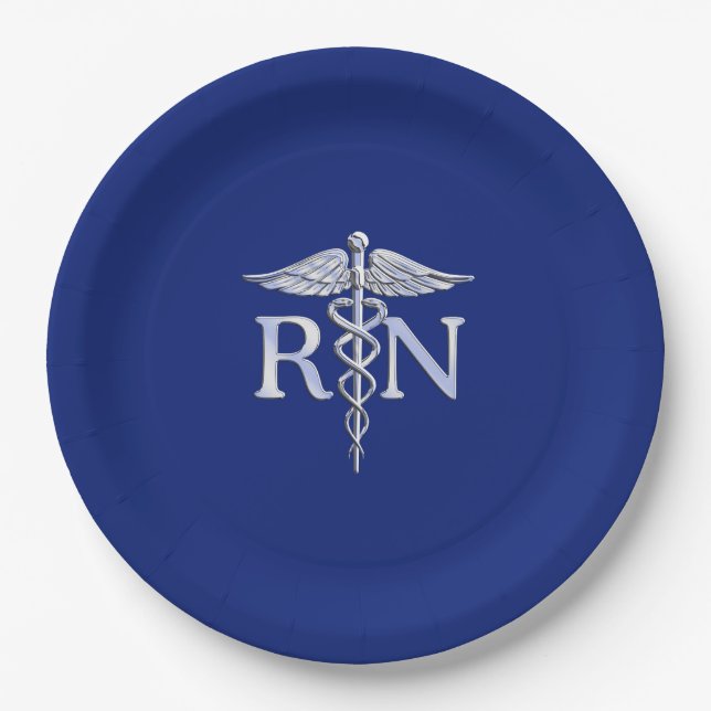 Registriert Nurse RN Caduceus Design Pappteller (Vorderseite)