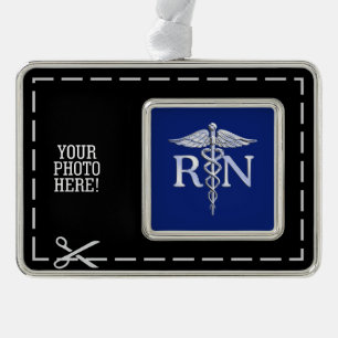 Registriert Nurse RN Caduceus Design Rahmen-Ornament Silber