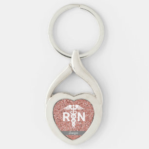 Registriert Nurse RN Caduceus Rose Gold Glitzer Schlüsselanhänger