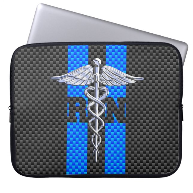 Registriert Nurse RN Silver Caduceus Laptopschutzhülle (Vorderseite)