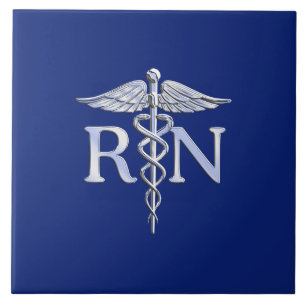 Registriert Nurse RN Silver Caduceus Marine Blue D Fliese