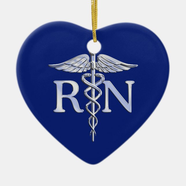 Registriert Nurse RN Silver Caduceus Marine Blue D Keramikornament (Vorne)
