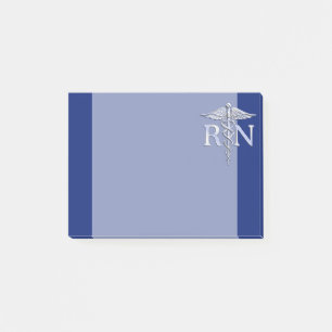 Registriert Nurse RN Silver Caduceus Marine Blue D Post-it Klebezettel