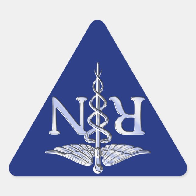 Registriert Nurse RN Silver Caduceus Navy Blue Dek Dreieckiger Aufkleber (Vorderseite)