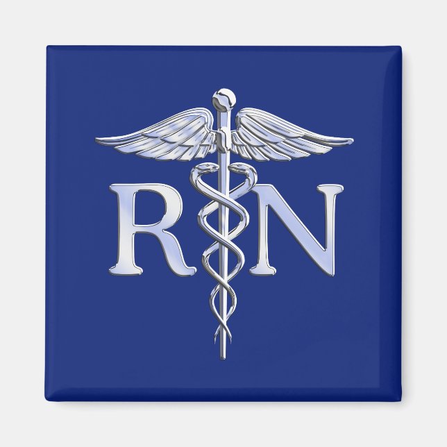 Registriert Nurse RN Silver Caduceus Navy Blue Dek Magnet (Vorne)