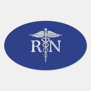Registriert Nurse RN Silver Caduceus Navy Blue Dek Ovaler Aufkleber