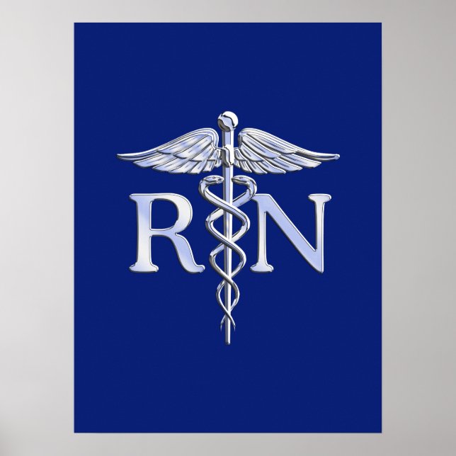 Registriert Nurse RN Silver Caduceus Navy Blue Dek Poster (Vorne)