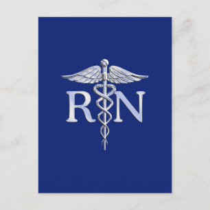 Registriert Nurse RN Silver Caduceus Navy Blue Dek Postkarte