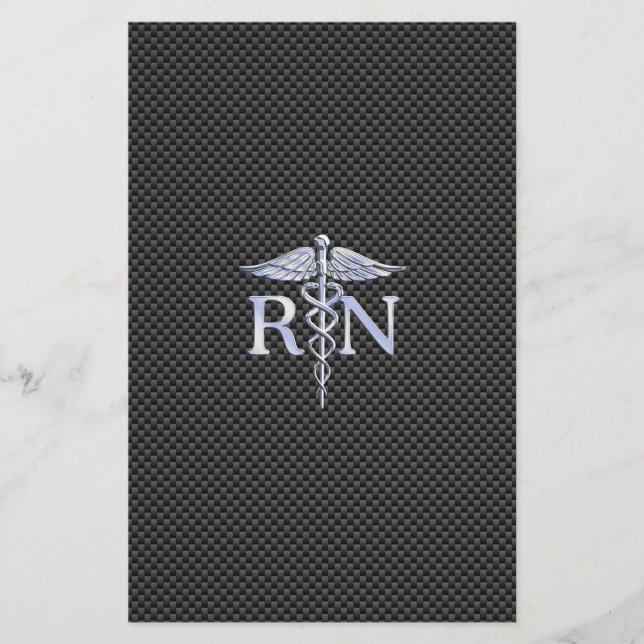 Registriert Nurse RN Silver Caduceus Snakes Briefpapier (Vorderseite)