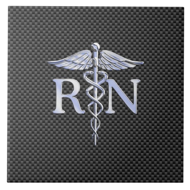 Registriert Nurse RN Silver Caduceus Snakes Fliese (Vorderseite)