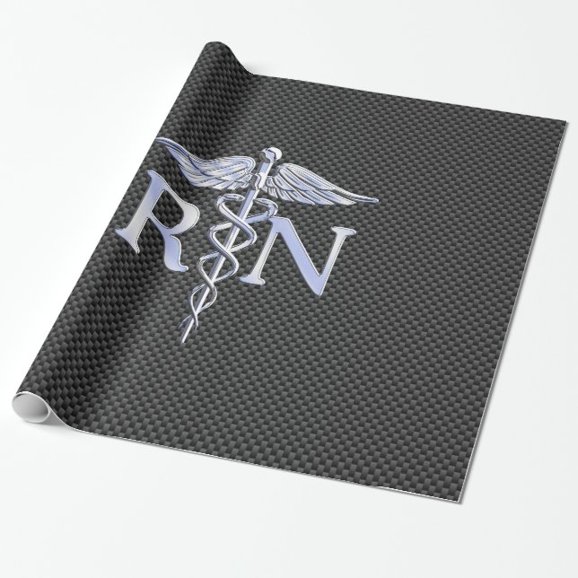 Registriert Nurse RN Silver Caduceus Snakes Geschenkpapier (Ungerollt)