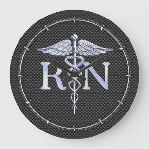 Registriert Nurse RN Silver Caduceus Snakes Große Wanduhr