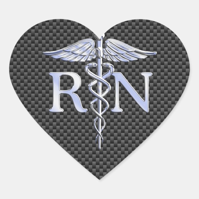 Registriert Nurse RN Silver Caduceus Snakes Herz-Aufkleber (Vorderseite)