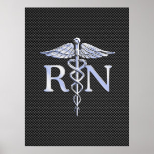 Registriert Nurse RN Silver Caduceus Snakes Poster