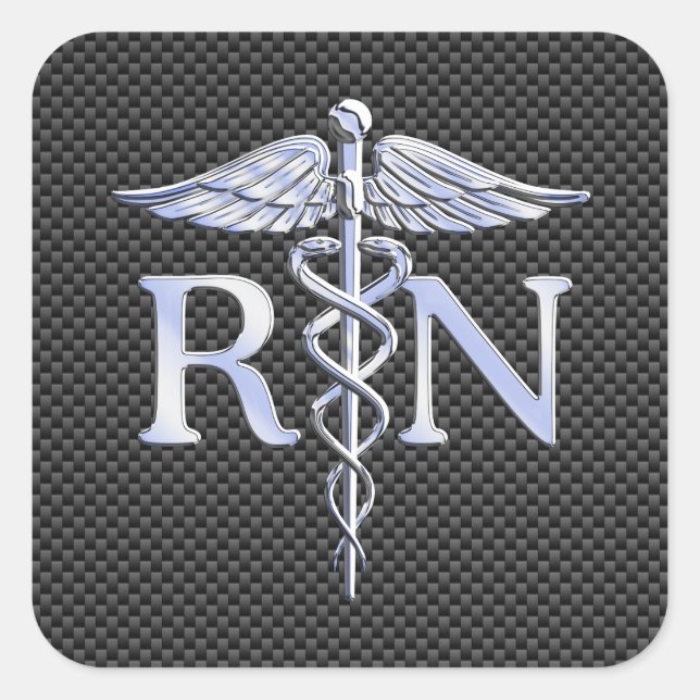Registriert Nurse RN Silver Caduceus Snakes Quadratischer Aufkleber (Vorderseite)