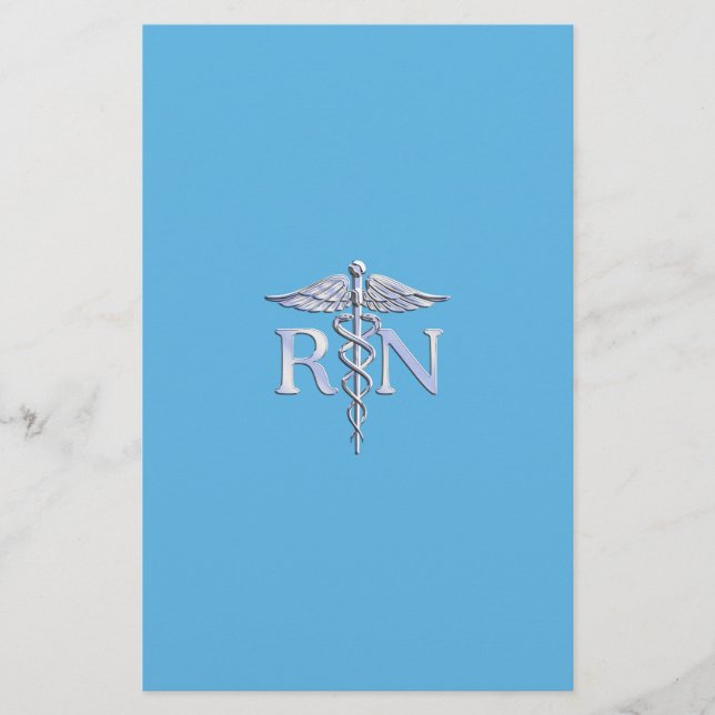 Registriert Nurse RN Silver wie Caduceus Baby Blue Briefpapier (Vorderseite)