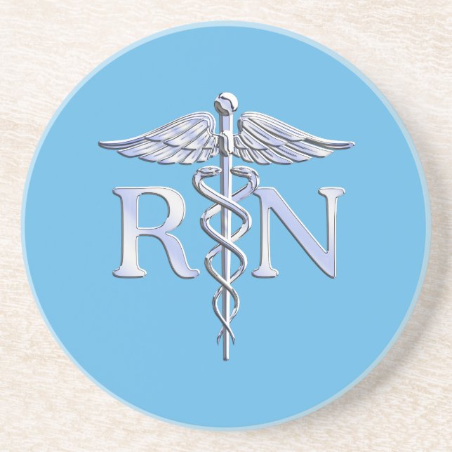 Registriert Nurse RN Silver wie Caduceus Baby Blue Getränkeuntersetzer (Vorne)