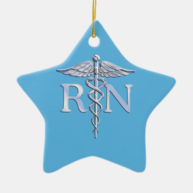 Registriert Nurse RN Silver wie Caduceus Baby Blue Keramik Ornament (Vorne)
