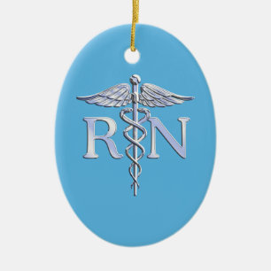 Registriert Nurse RN Silver wie Caduceus Baby Blue Keramik Ornament
