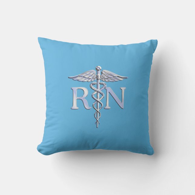 Registriert Nurse RN Silver wie Caduceus Baby Blue Kissen (Vorderseite)