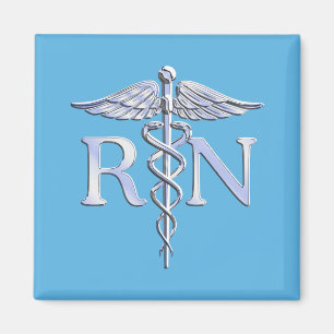 Registriert Nurse RN Silver wie Caduceus Baby Blue Magnet