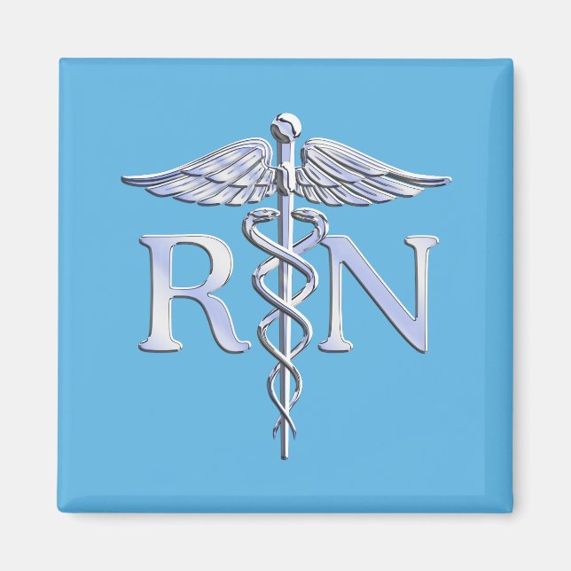 Registriert Nurse RN Silver wie Caduceus Baby Blue Magnet (Vorne)