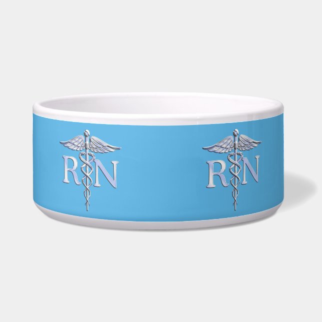 Registriert Nurse RN Silver wie Caduceus Baby Blue Napf (Vorderseite)