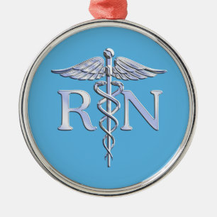 Registriert Nurse RN Silver wie Caduceus Baby Blue Silbernes Ornament