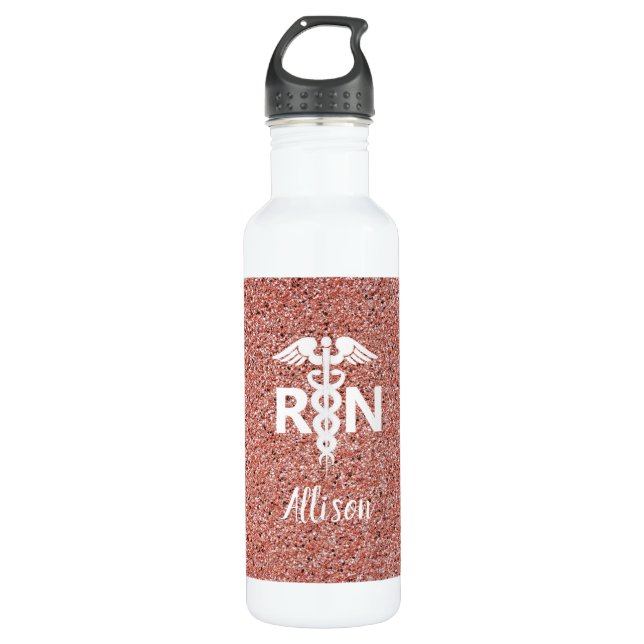 Registrierte Krankenschwester Caduceus Rose Gold G Edelstahlflasche (Vorderseite)
