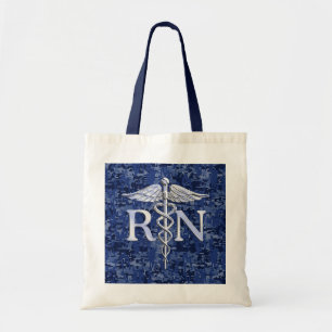 Registrierte Krankenschwester RN Caduceus auf Blau Tragetasche