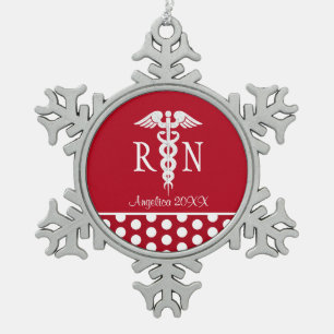 Registrierte Krankenschwester RN medizinischer Schneeflocken Zinn-Ornament