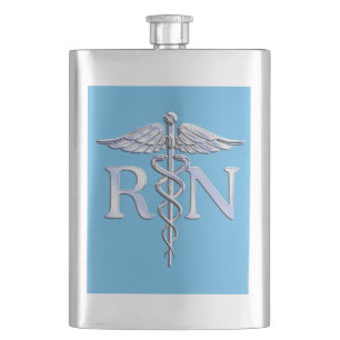 Registrierte Krankenschwester RN Silver Caduceus a Flachmann