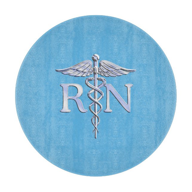 Registrierte Krankenschwester RN Silver Caduceus a Schneidebrett (Vorderseite)