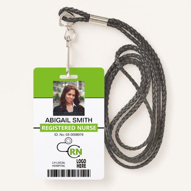 Registrierte Krankenschwester RN-Vorlage für grüne Ausweis (Vorderseite mit Schlüsselband)