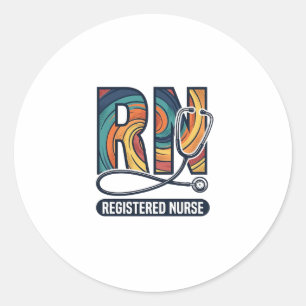 Registrierte Pflegefachfrau RN Vintage-Regenbogen- Runder Aufkleber