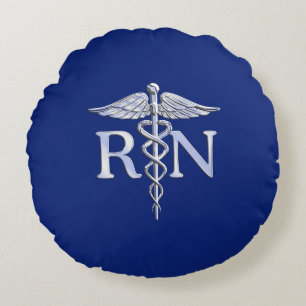 Registrierte Pflegekraft RN Caduceus auf navyblaue Rundes Kissen