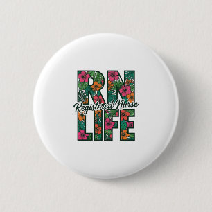 Registrierte Pflegekraft RN Life Floral Vektordesi Button