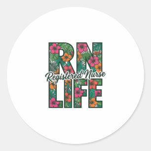 Registrierte Pflegekraft RN Life Floral Vektordesi Runder Aufkleber