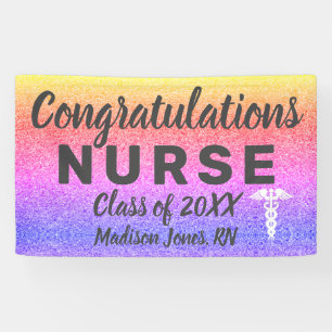 Registrierter Nurse Abschluss Rainbow Glitzer Cust Banner
