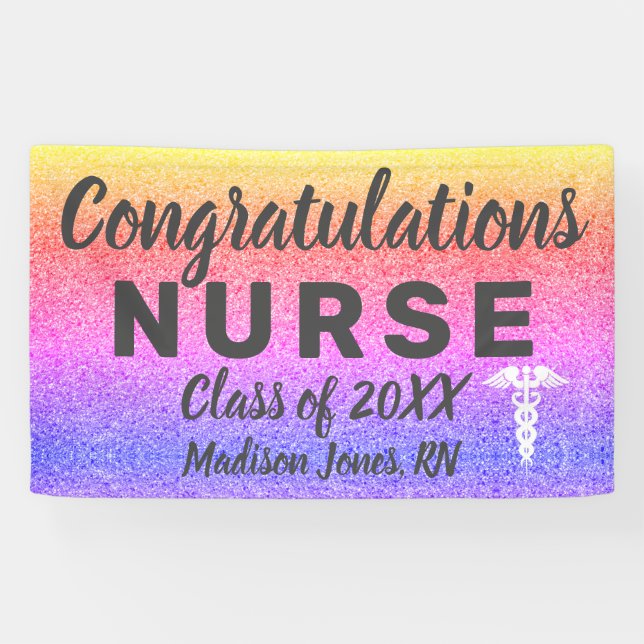 Registrierter Nurse Abschluss Rainbow Glitzer Cust Banner (Horizontal)