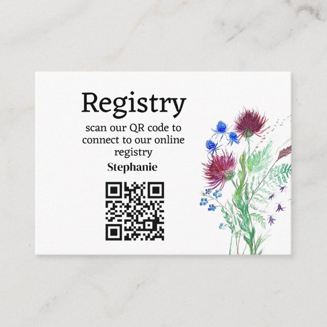 Registrierung des Thistle Floral Brautparty Begleitkarte (Vorderseite)