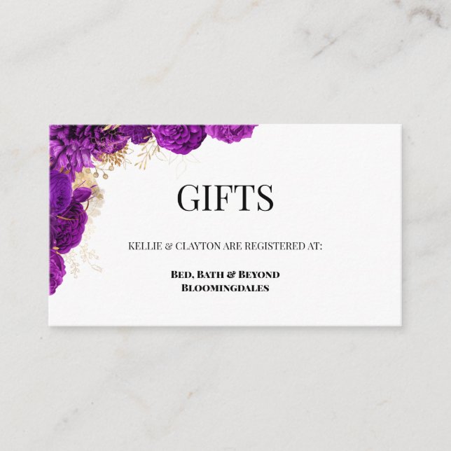 Registrierung lila und goldener Blumengeschenke Begleitkarte (Vorderseite)