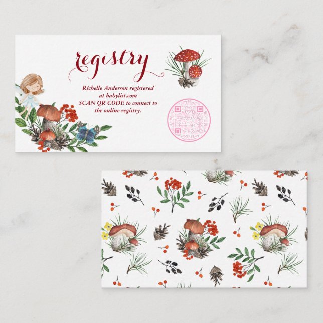 Registrierung von Forest Fairy Baby Shower | QR-Co Begleitkarte (Vorne/Hinten)