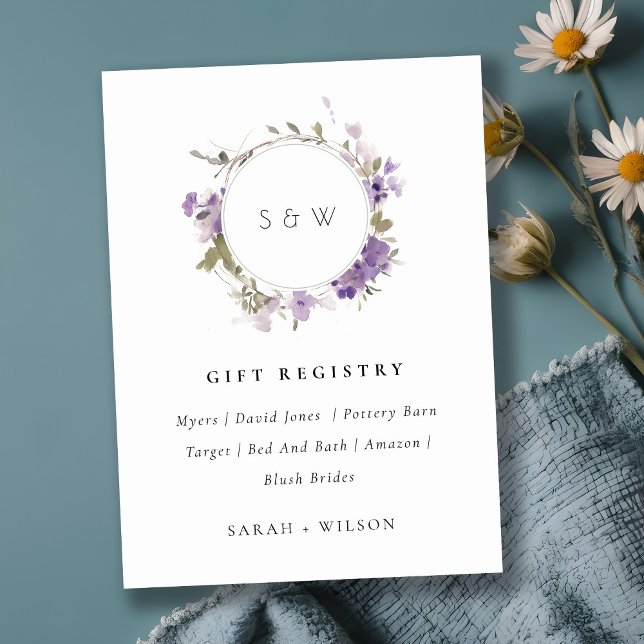 Registrierung von Meadow Lilac Floral Wreath Weddi Begleitkarte (Von Creator hochgeladen)